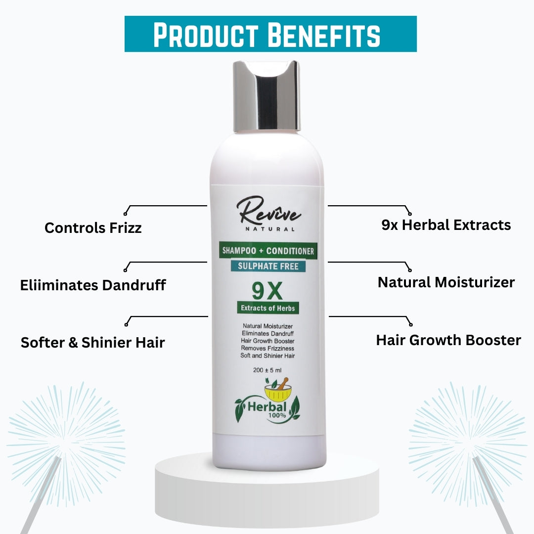 Sulphate Free 9 IN 1 Herbal Shampoo + Conditioner | Removes Frizziness | Gives Soft & Shinier Hair | Hair Growth Booster - 200 ML